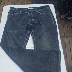 Men's Straight Fit Dark Blue Jeans with Contrast Stitching